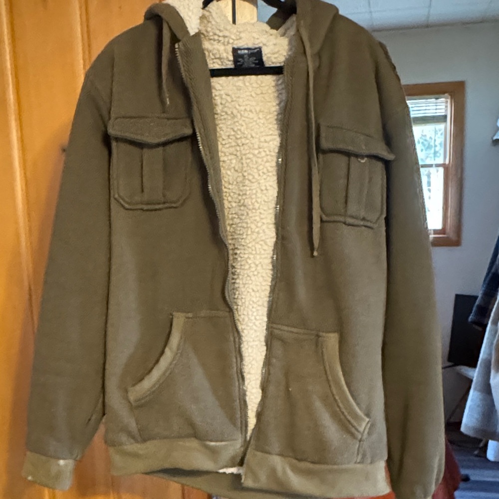Men's Olive Sherpa-Lined Military Jacket